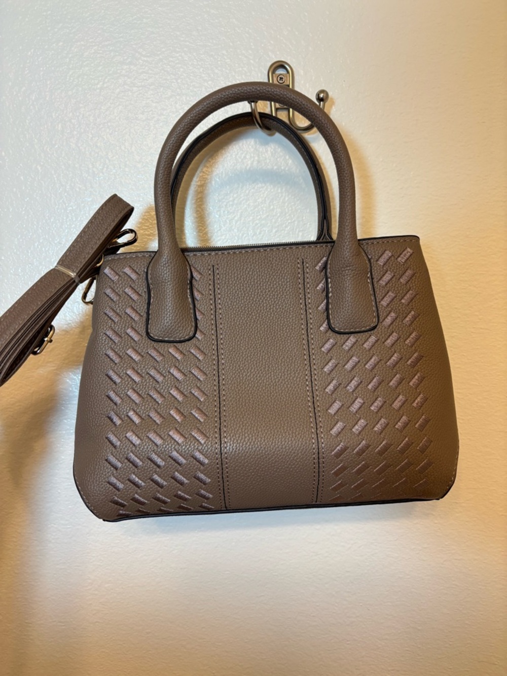 Women's Taupe Textured Crossbody Satchel